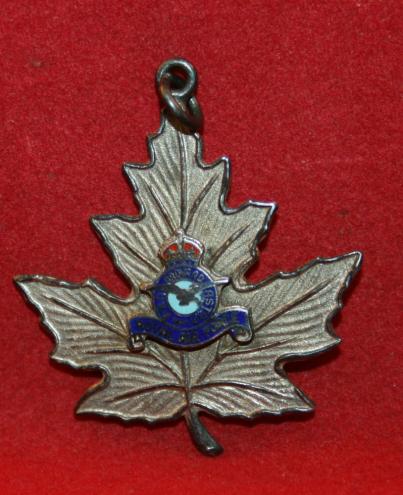 WW2 RAF Royal Air Force crest on Sterling Silver MAPLE LEAF Sweetheart EFTS?